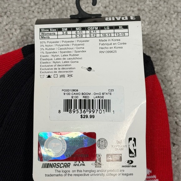 For Bare Feet Ohio State Buckeyes Camo Socks 3 Pair Pack Large - Picture 3 of 3